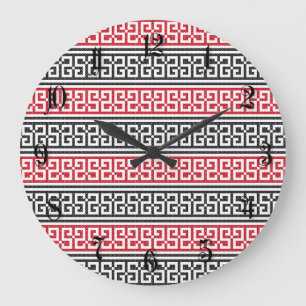 Red and Black Stitch Pattern Large Clock