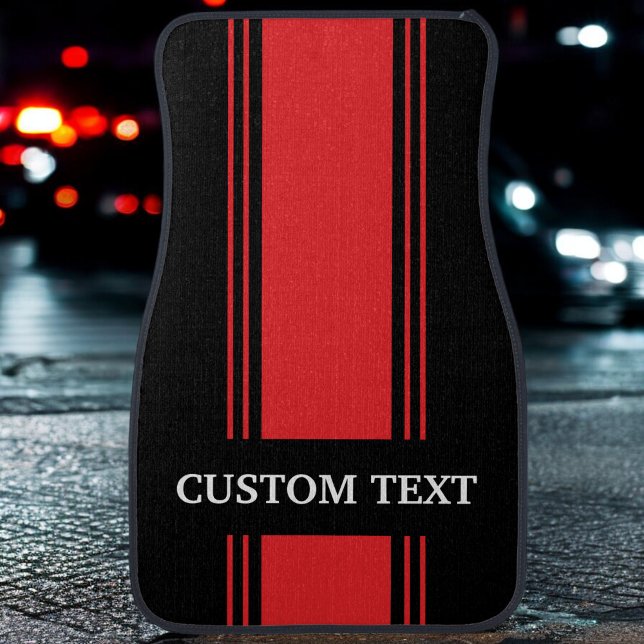 Red and Black Stripe Custom Personalized Name Car  Car Floor Mat (Creator Uploaded)