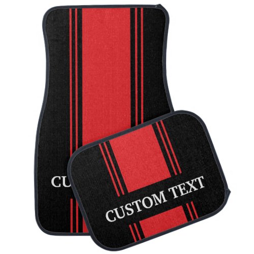 Red and Black Stripe Custom Personalized Name Car Floor Mat