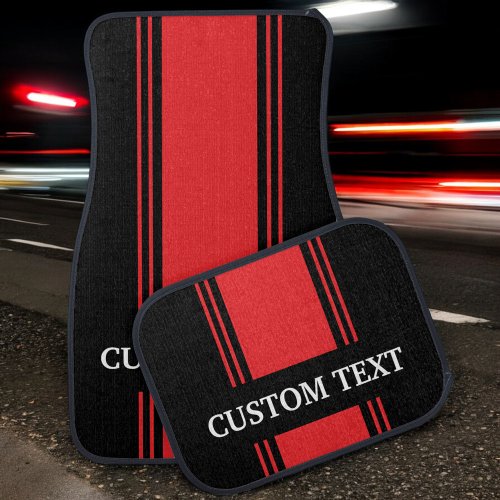 Red and Black Stripe Custom Personalized Name Car Floor Mat