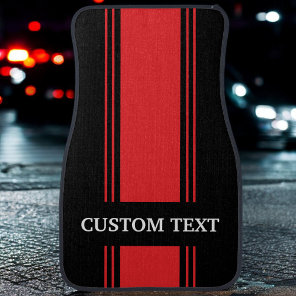 Red and Black Stripe Custom Personalized Name Car  Floor Mat