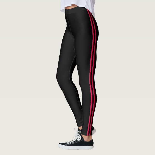 Red and Black Striped Athletic Leggings (Left)