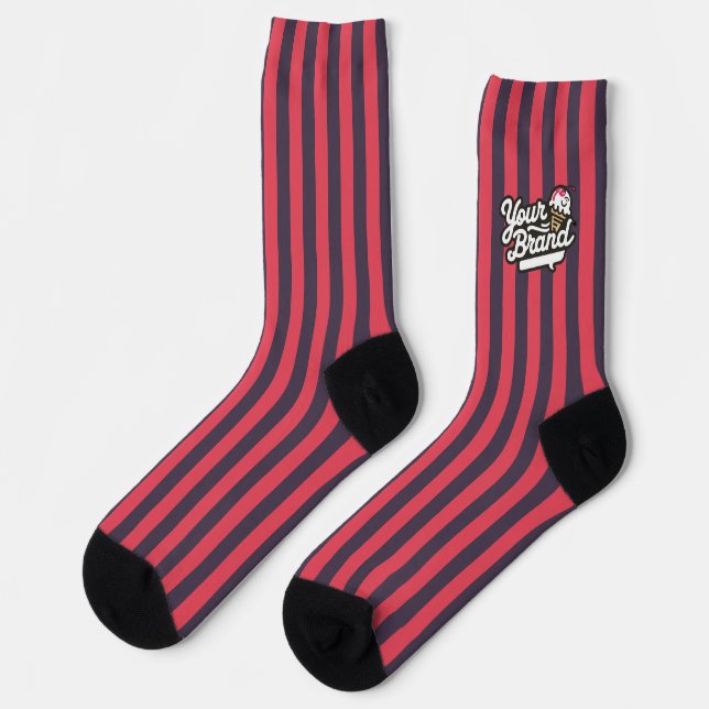 Red and Black striped company logo promotional Socks (Left)