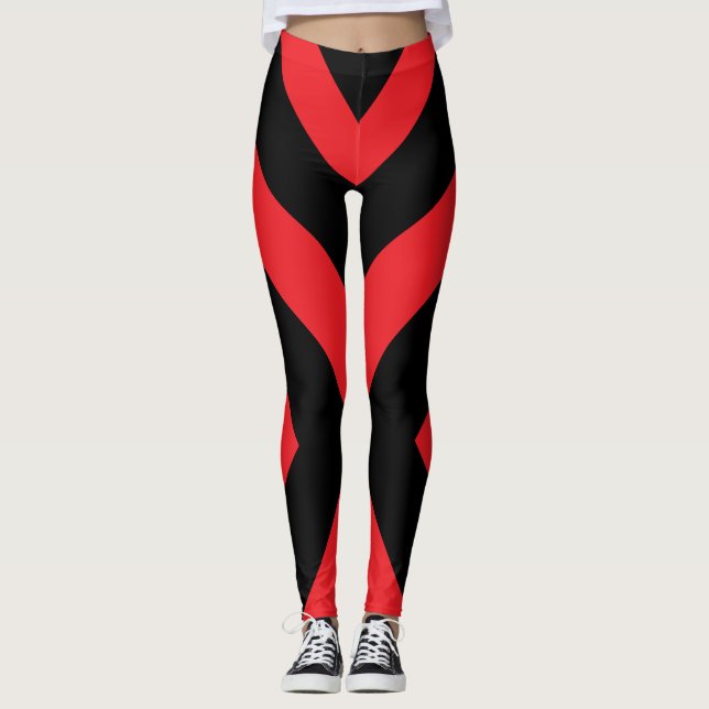 Red and Black Striped Leggings Stripe Stretch Pant (Front)