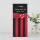 Red and Black Striped Menu Card with Faux Ribbon (Standing Front)