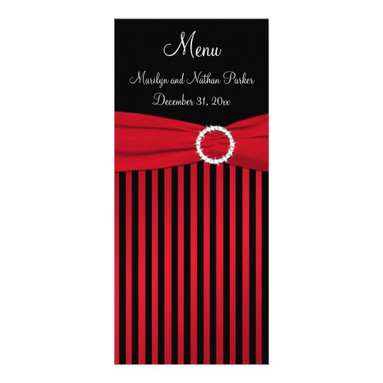 Red and Black Striped Menu Card with Faux Ribbon
