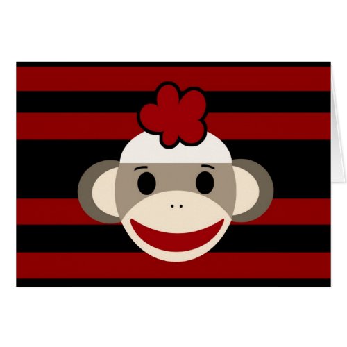 Red and Black Striped Sock Monkey Girl Flower Hat