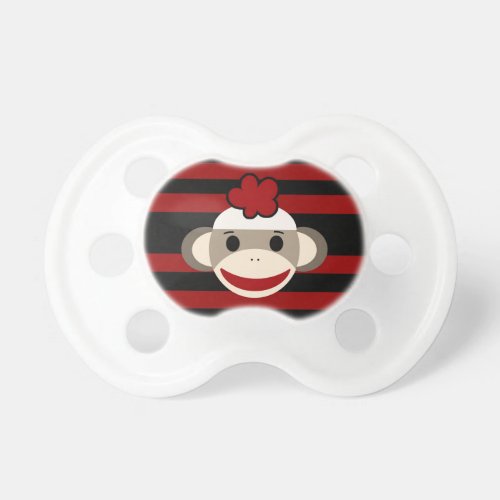 Red and Black Striped Sock Monkey Girl Flower Hat Pacifier