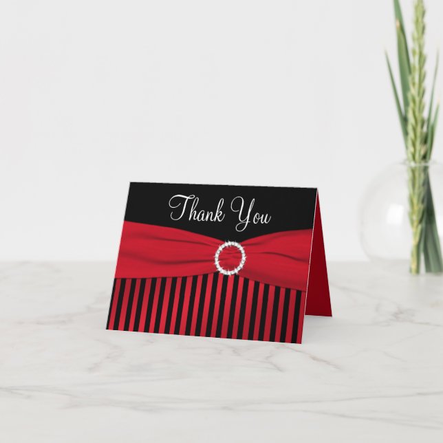 Red and Black Striped Thank You Note Card (Front)