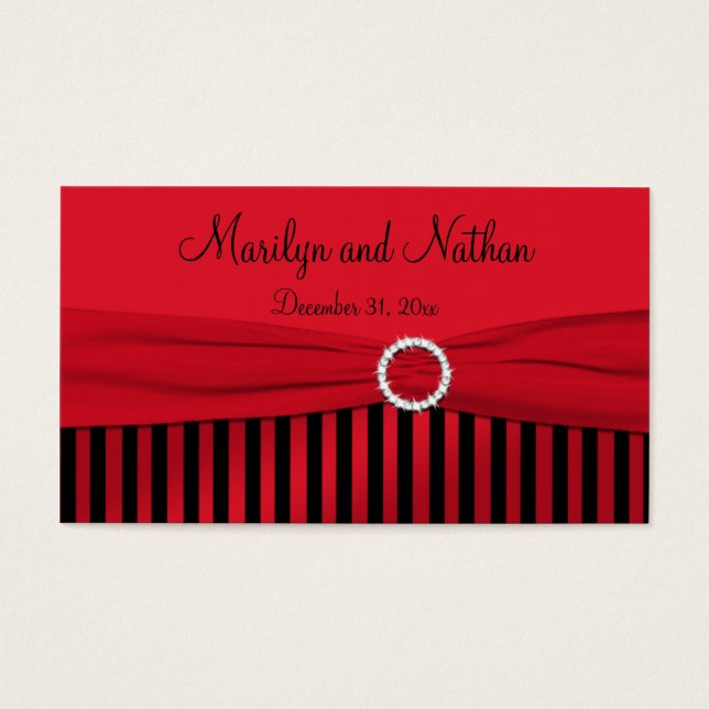 Red and Black Striped Wedding Favor Tag (Front)