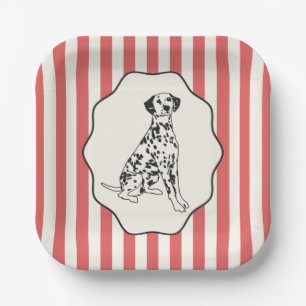 Red and Black Stripes and Dog Illustration Paper Plates