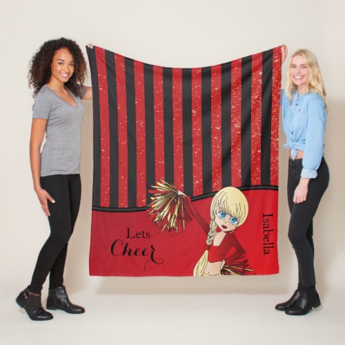 Red and Black Stripes Cheer Cheerleader Fleece Blanket