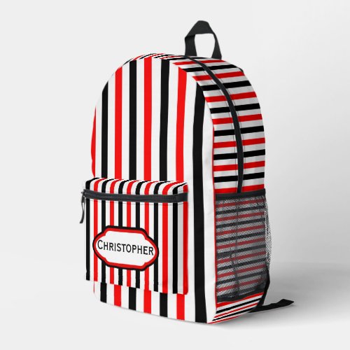Red And Black Stripes Design Personalised  Printed Backpack