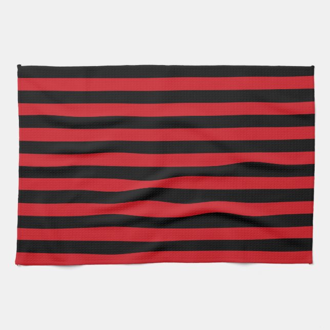 Red and Black Stripes Kitchen Towel (Horizontal)