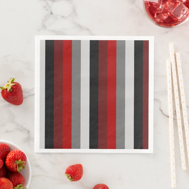 Red and Black Stripes Paper Dinner Napkins (Insitu)