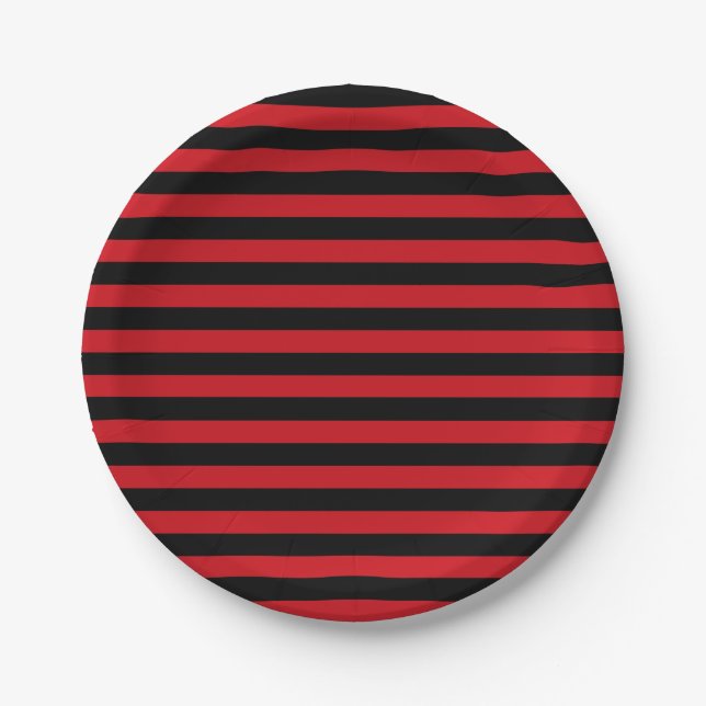 Red and Black Stripes Paper Plates (Front)