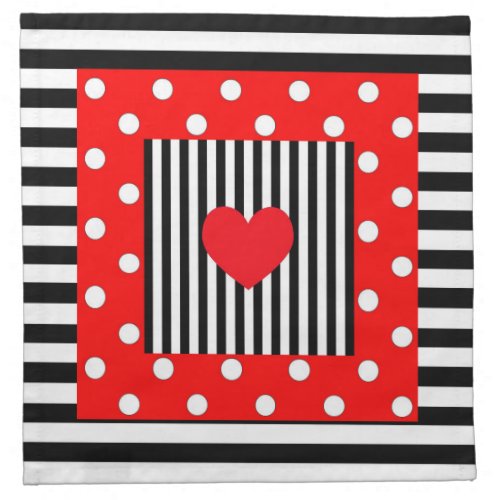 Red and black stripes polka dots pattern napkin