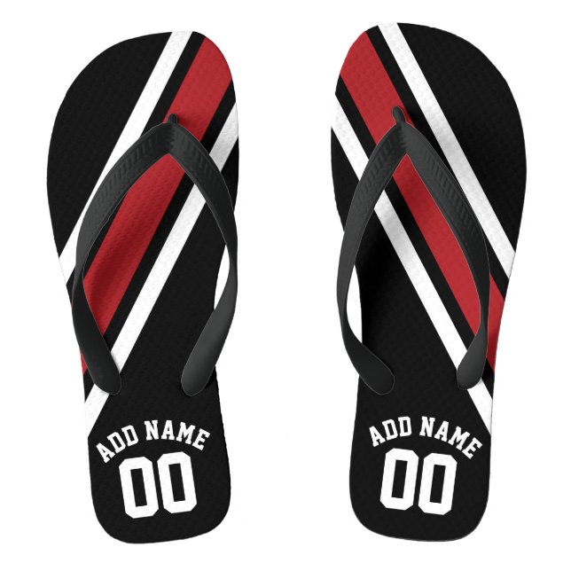 Red and Black Stripes with Name and Number Flip Flops (Footbed)