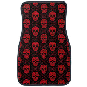 Red and Black Sugar Skull Pattern Car Mat