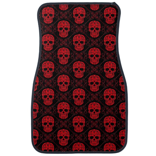 Red and Black Sugar Skull Pattern Car Mat (Front)