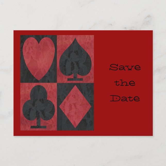 Red and Black Suits in Lace, Announcement Postcard (Front)