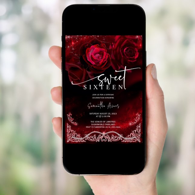 Red and Black Sweet SIXTEEN Birthday Template (Front Digital)