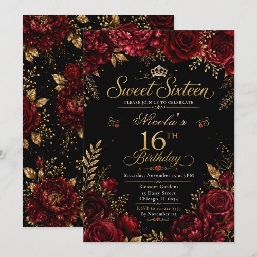 Red and Black Sweet Sixteen Invitation