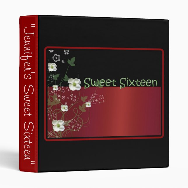 Red and Black, Sweet Sixteen Photo Album 3 Ring Binder (Front/Spine)