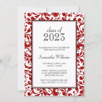 Red And Black Swirl Damask Graduation Announcement by printcreekstudio at Zazzle