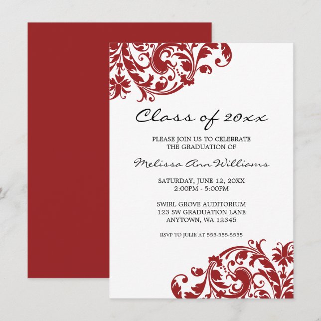 Red and Black Swirl Graduation Announcement (Front/Back)