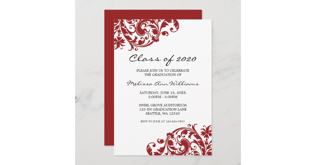 Red and Black Swirl Graduation Announcement | Zazzle