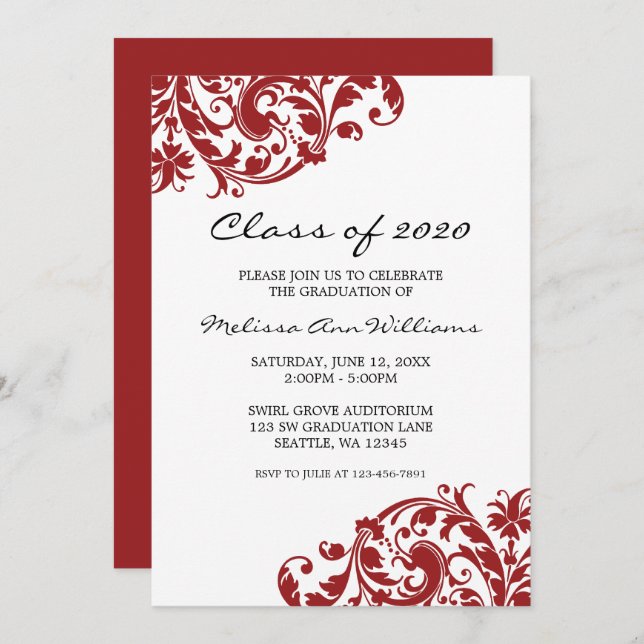 Red and Black Swirl Graduation Announcement (Front/Back)