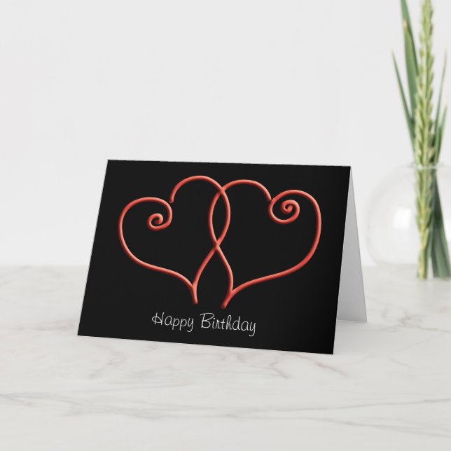Red and Black Swirl Hearts Birthday Card (Front)