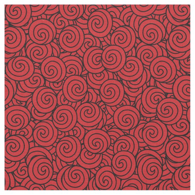 Red and Black Swirled Pattern Fabric (Close Up)