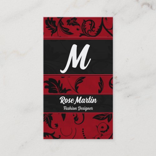 Red / Black Damask Monogrammed Business Card Templates