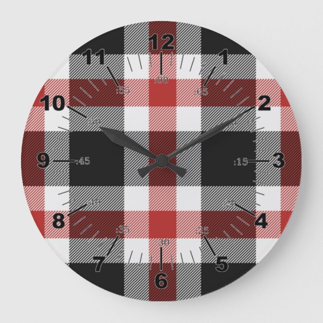 Red And Black Tartan Large Clock (Front)
