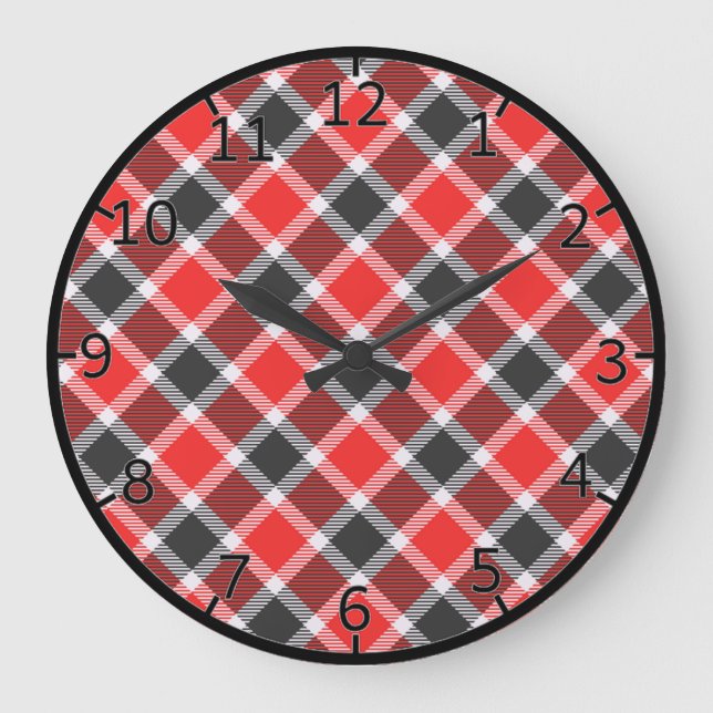 Red And Black Tartan Large Clock (Front)
