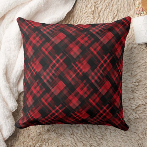 Red and black tartan pattern throw pillow