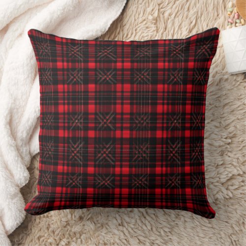 Red and black tartan pattern throw pillow