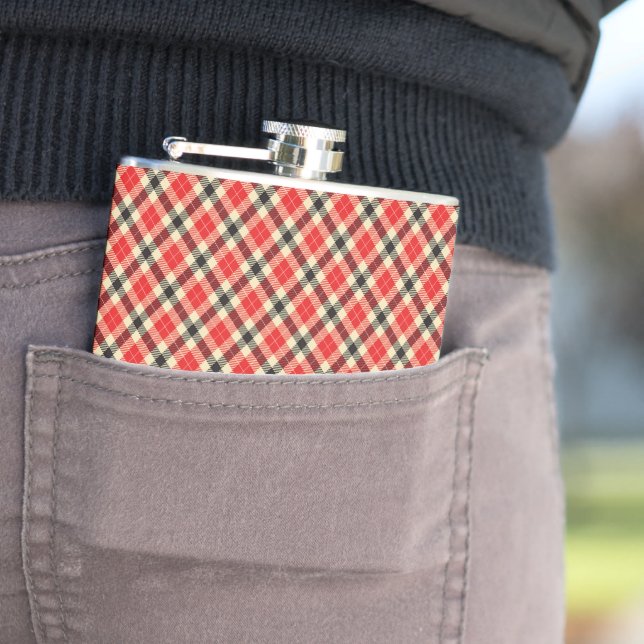 Red and Black Tartan Plaid Flask (In Situ)