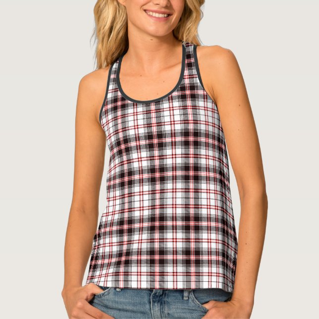 Red and Black Tartan Plaid Pattern Tank Top (Front)