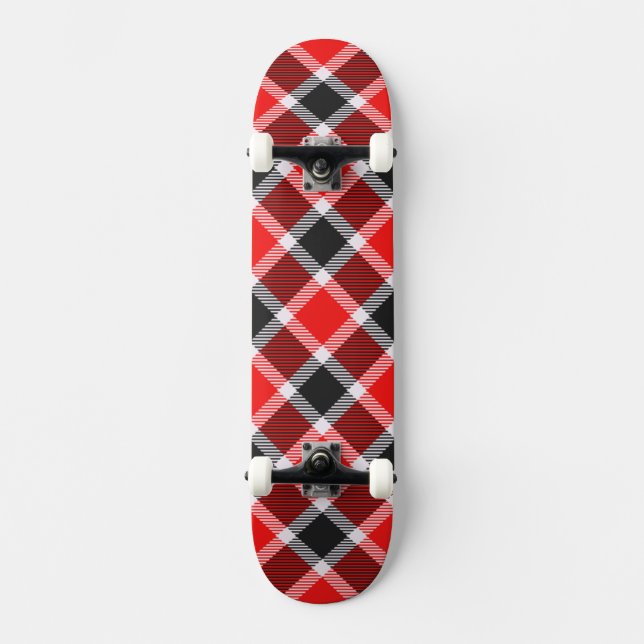 Red And Black Tartan Skateboard Deck (Front)