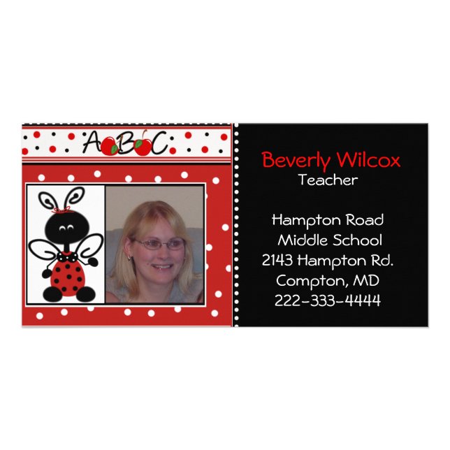 Red and Black Teachers Photo Business Card (Front)