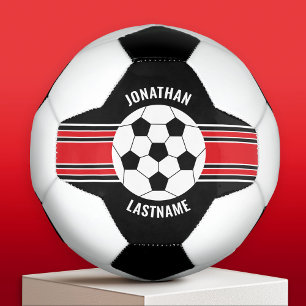 Red and Black Team Colors Custom Name Soccer Ball