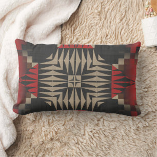Red and Black Textured Geometric Lumbar Pillow