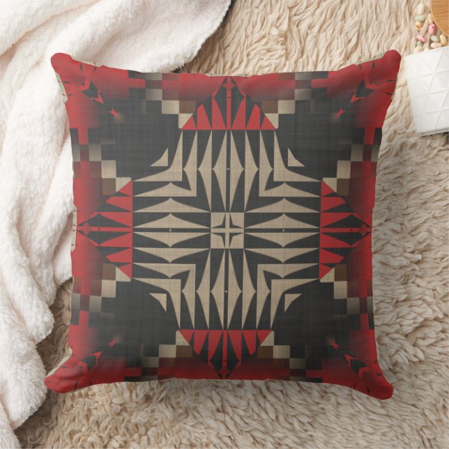 Red and Black Textured Geometric Throw Pillow (Blanket)