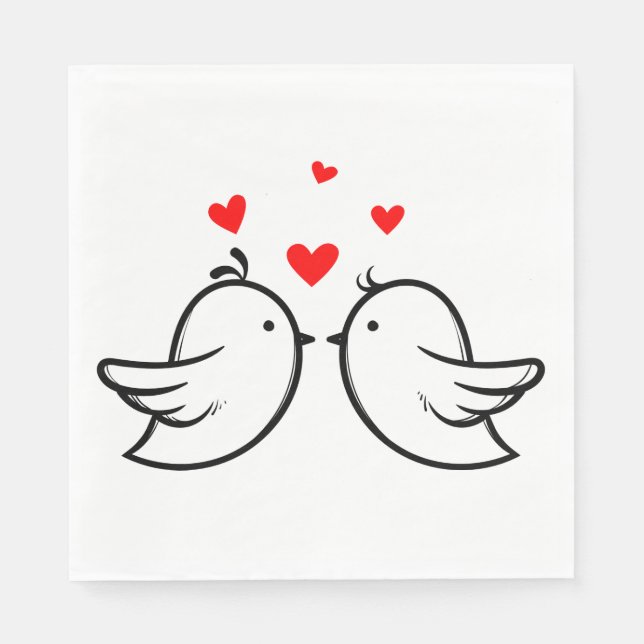 Red And Black Thank You Lovebirds Wedding Party Napkins (Front)