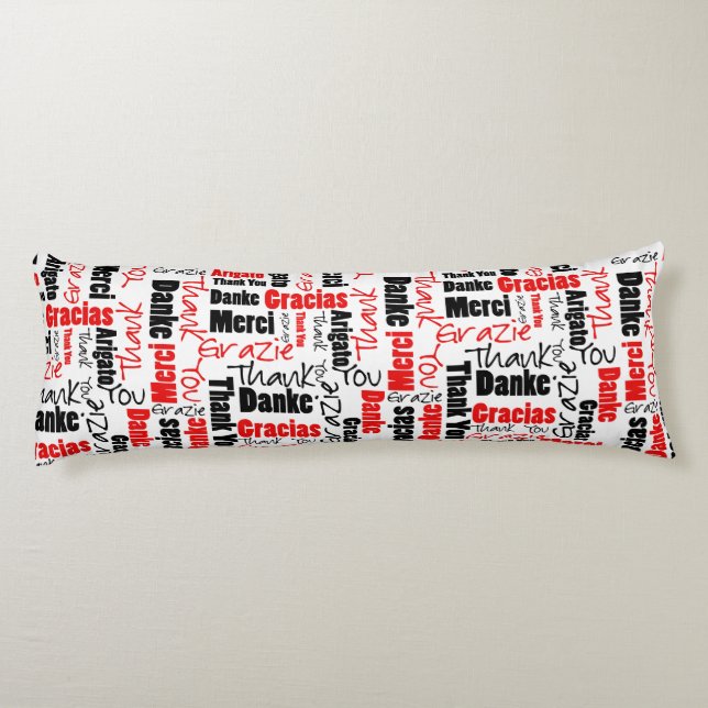 Red and Black THANK YOU Word Cloud Body Pillow (Back)