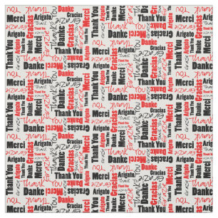 Red and Black Thank You Word Cloud Fabric