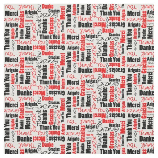 Red and Black Thank You Word Cloud Fabric